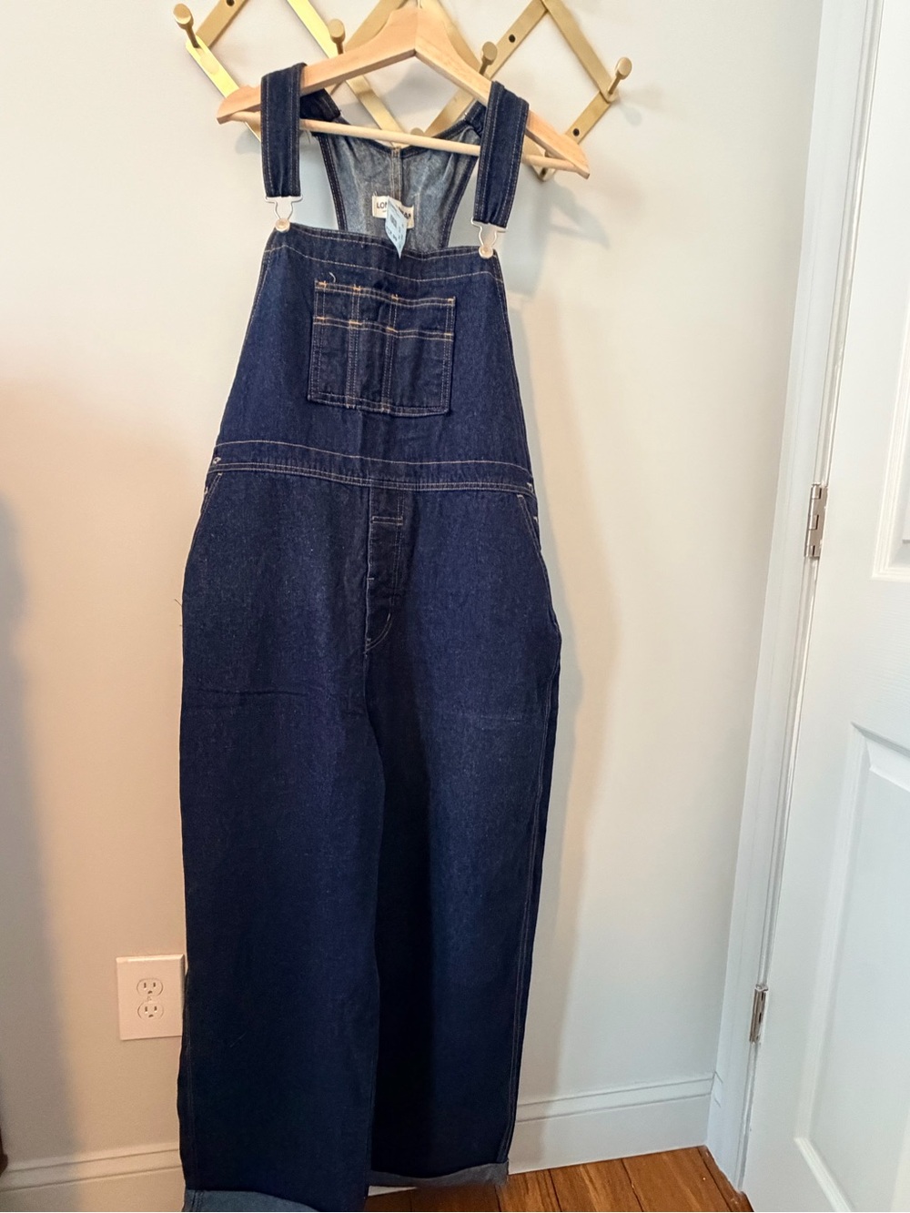 London Jean Dark Wash Denim Overalls Baggy Wide Leg Y2K Made in USA Sz XL Tall